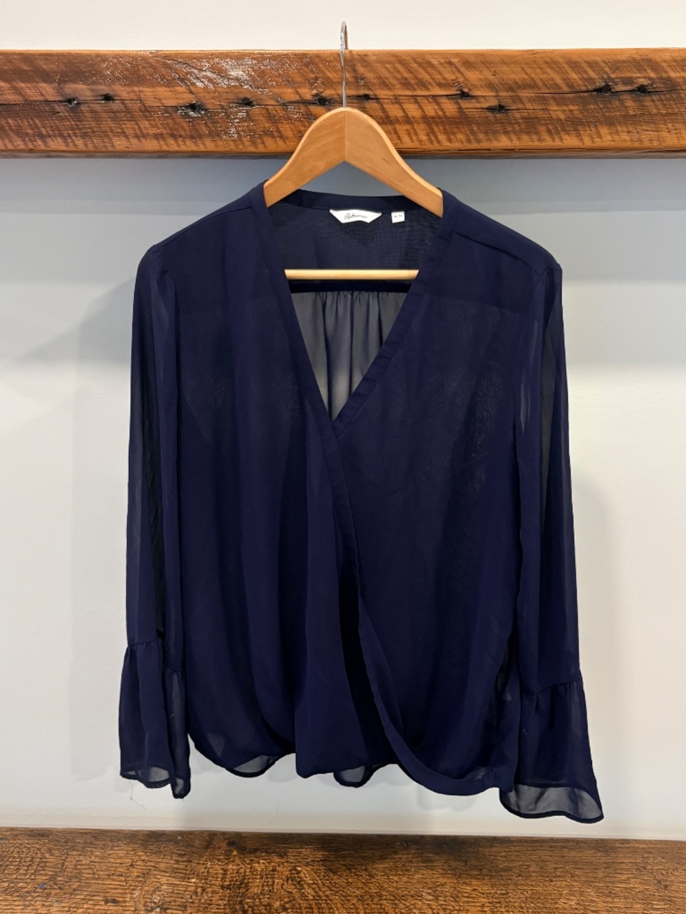 Reitmans Navy Blue Faux Wrap Chiffon Long Sleeve Blouse Top - Women's Size XL